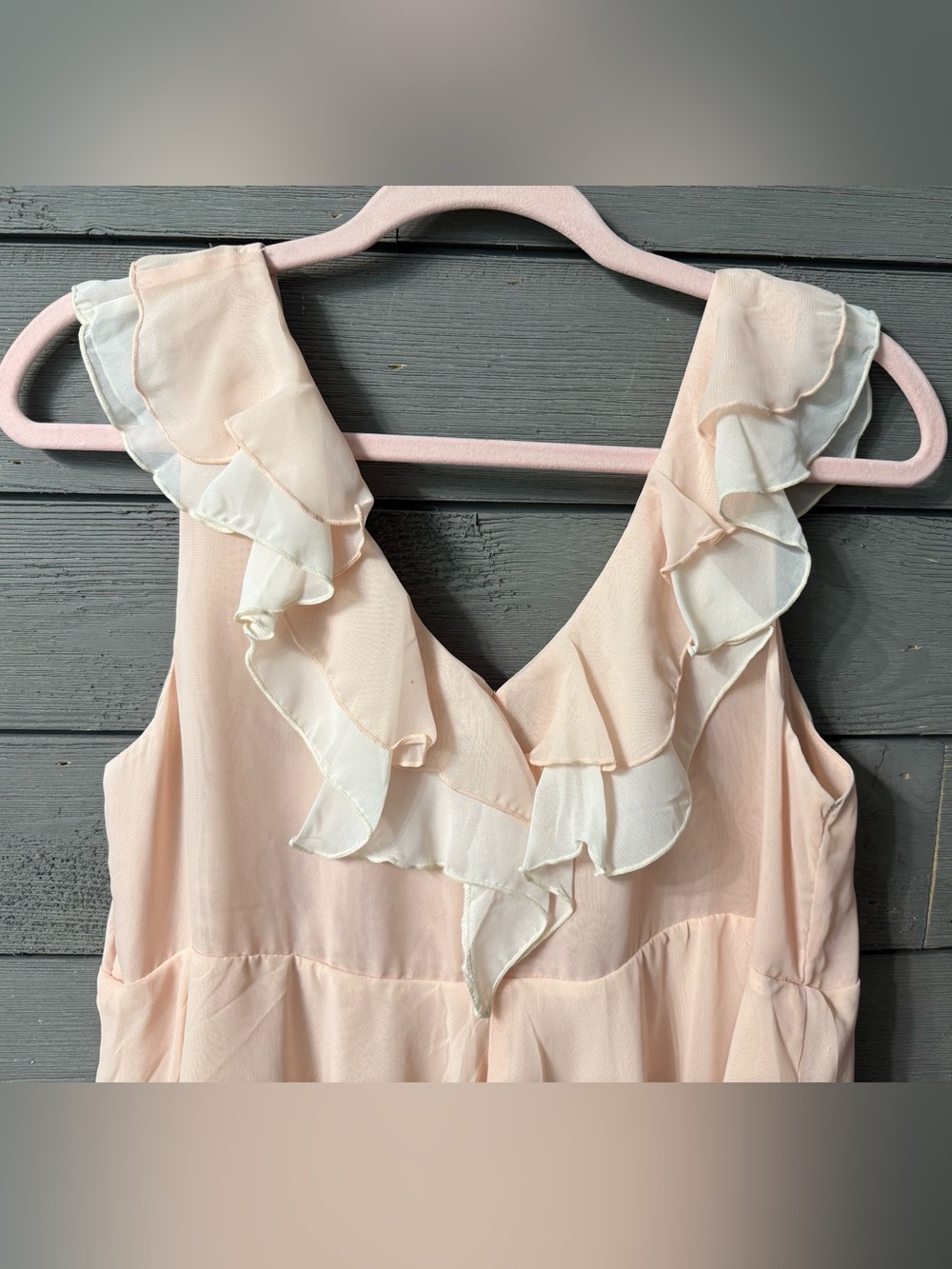 H&M Pink Peach Cream Beige Ruffle Mini Dress Sz 10 Summer Fest Concert Party - Picture 5 of 9